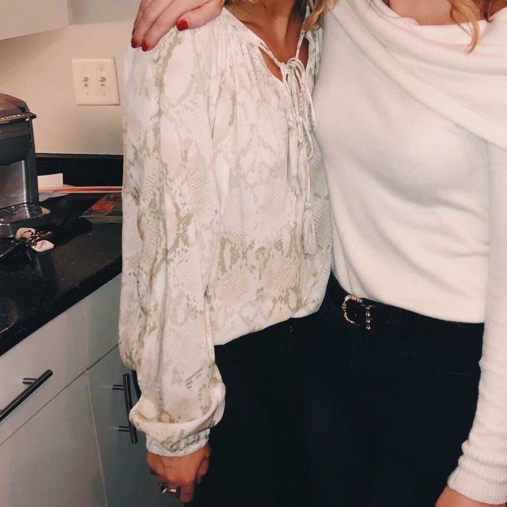 Snakeskin Print Tie Neck Blouse